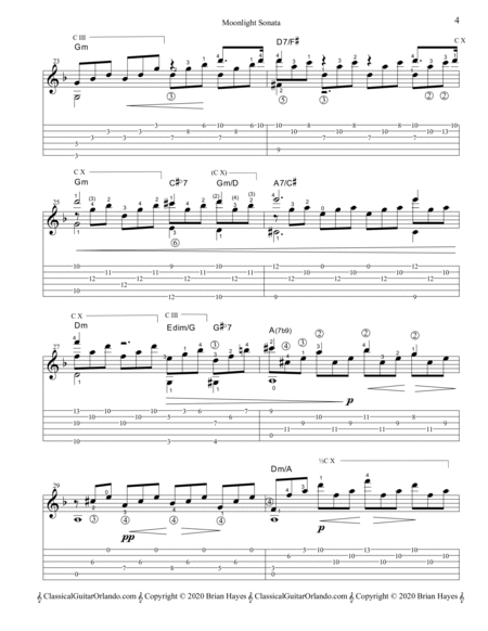Beethoven's "Moonlight" Sonata (for solo guitar) (with Tablature)