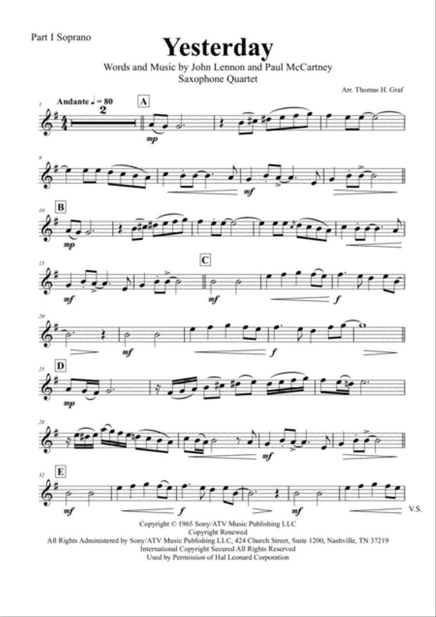 Yesterday Woodwind Quartet scores gallery preview page 6