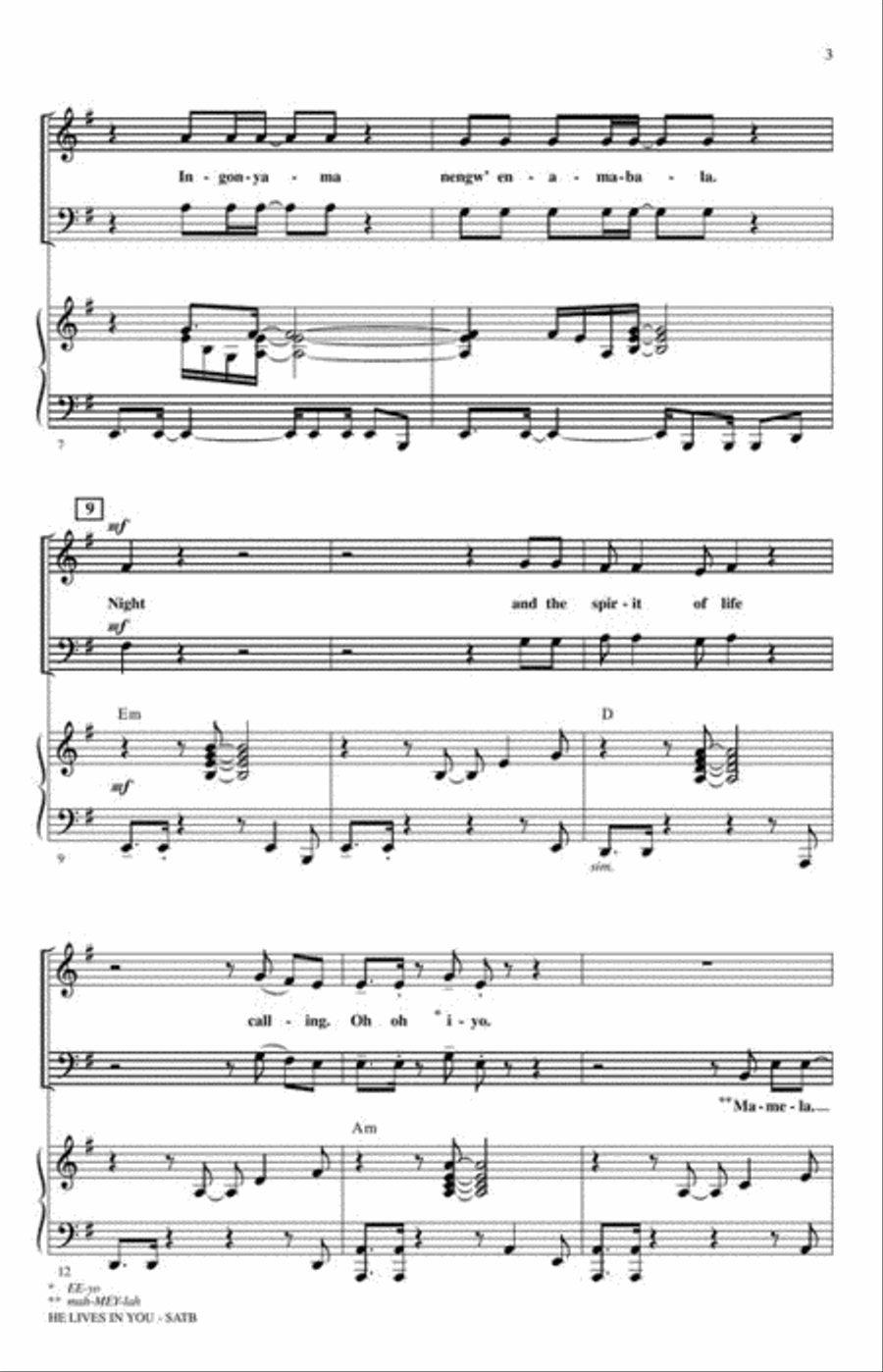 He Lives in You He Lives in You 4-Part scores gallery preview page 4