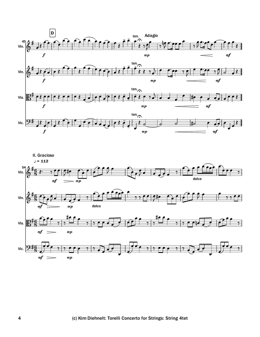 Torelli: Concerto for strings, Op 6, No. 1 - for string quartet String Quartet scores gallery preview page 5