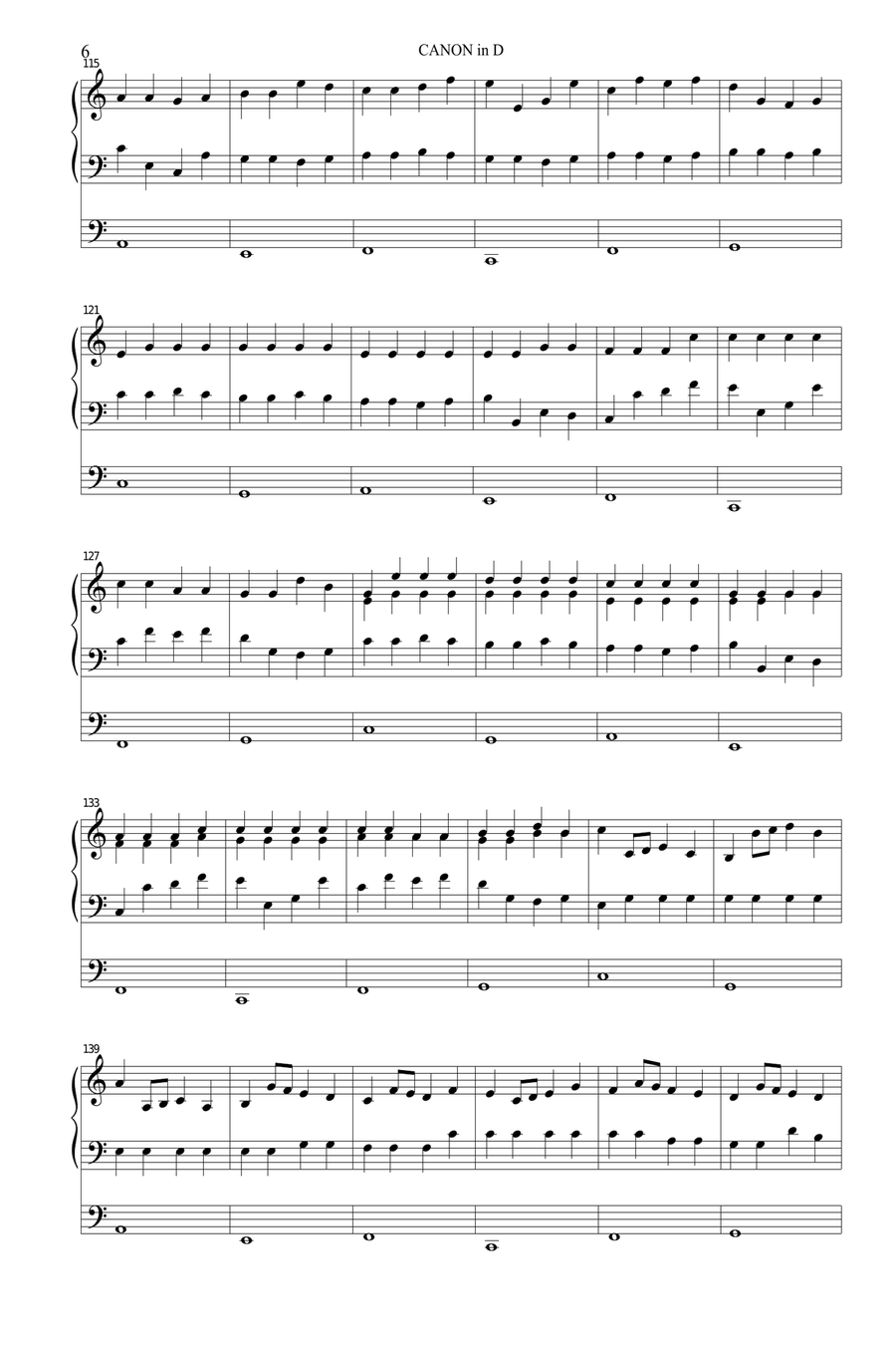 PACHELBEL - CANON in D - Arr. for Organ 3 staff Organ Solo scores gallery preview page 6
