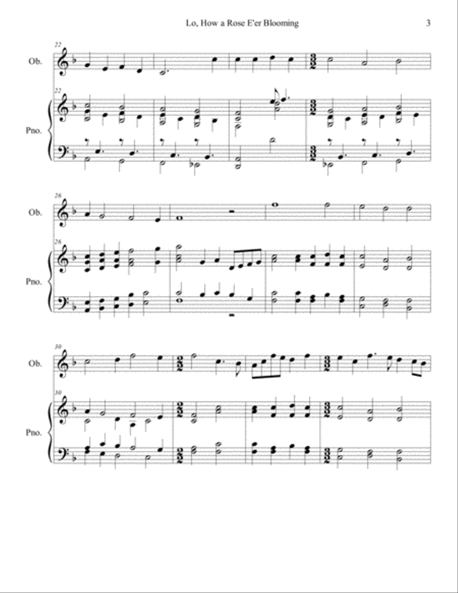 Lo, How a Rose E'er Blooming (oboe/piano), arr. Brenda Portman Piano scores gallery preview page 3