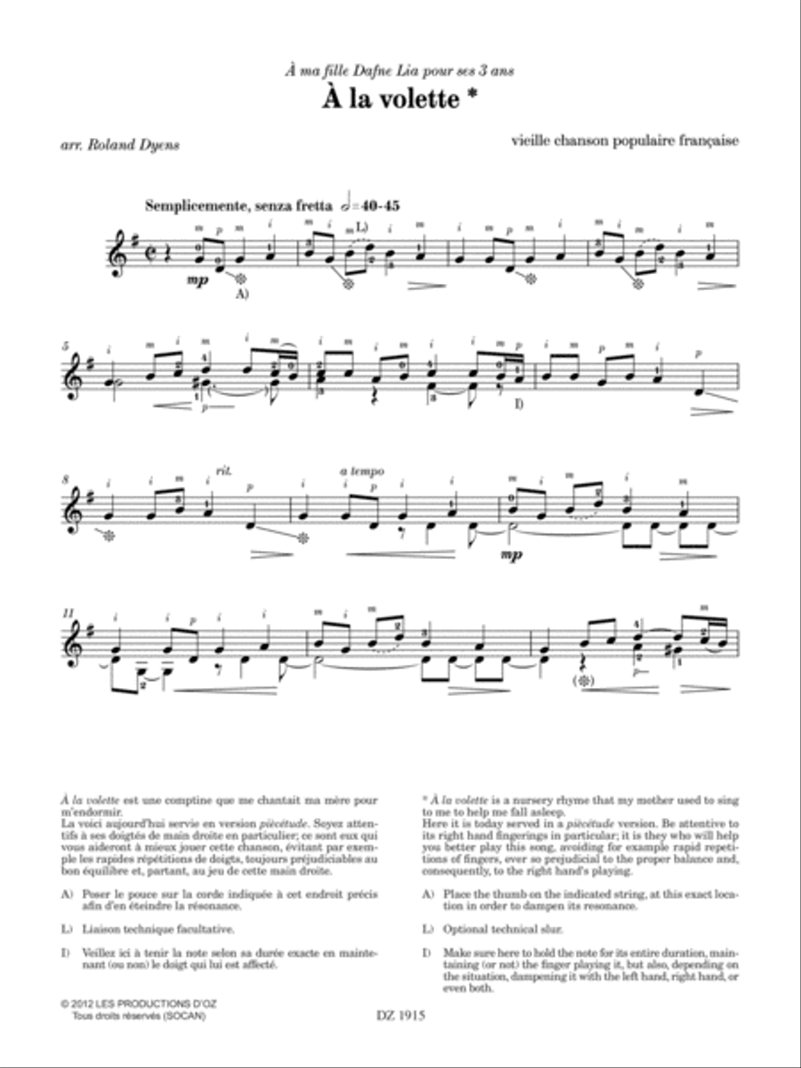 Les 100 de Roland Dyens - À la volette Classical Guitar scores gallery preview page 2
