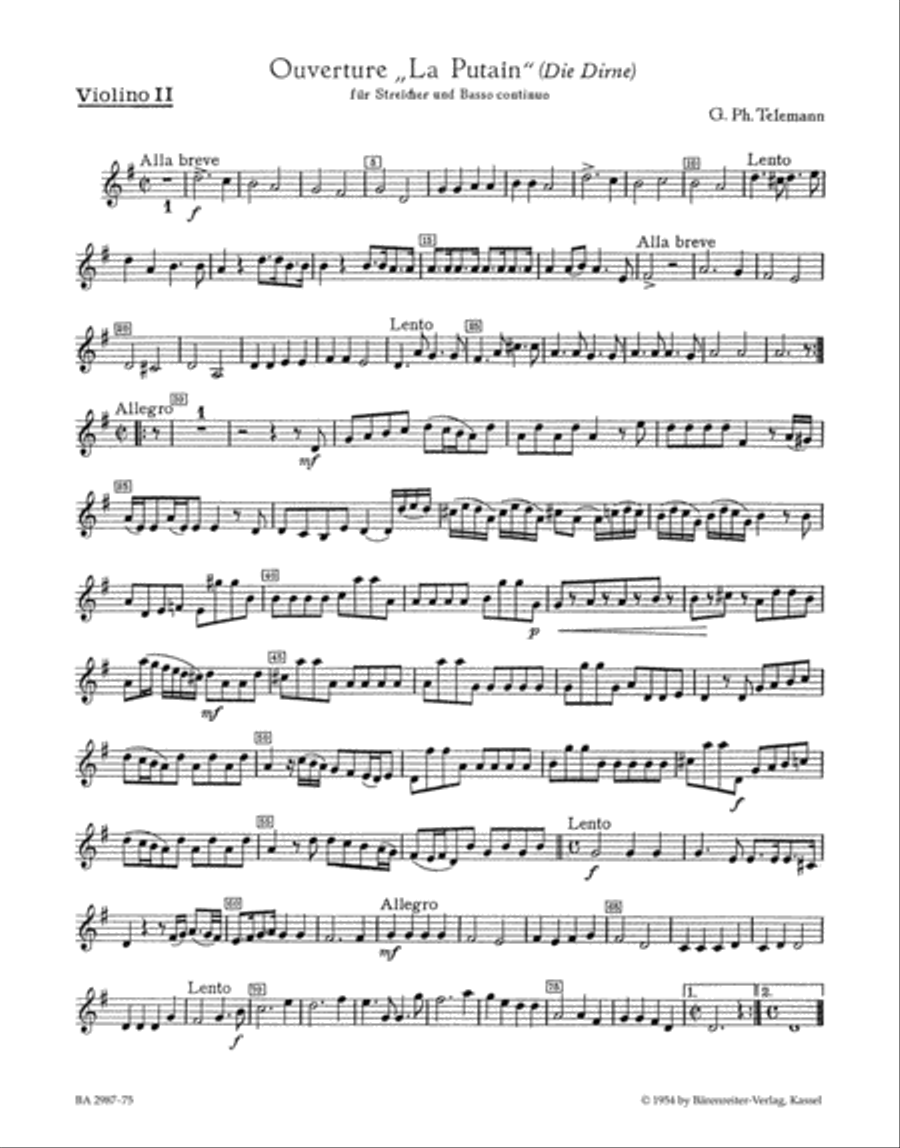Ouverture G major TWV 55:G 1 'La Putain' by Georg Philipp Telemann Violin - Sheet Music