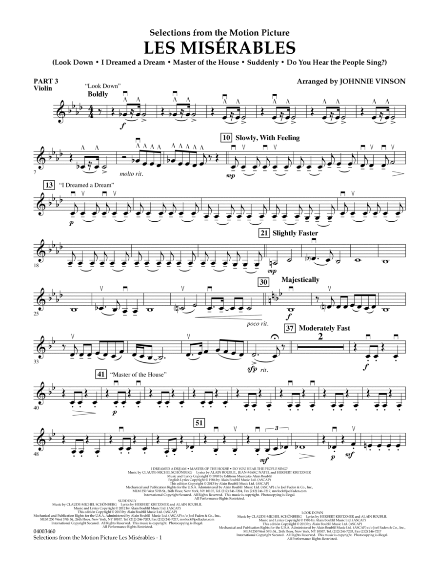 Les Miserables (Selections from the Motion Picture) - Pt.3 - Violin Concert Band scores gallery preview page 1