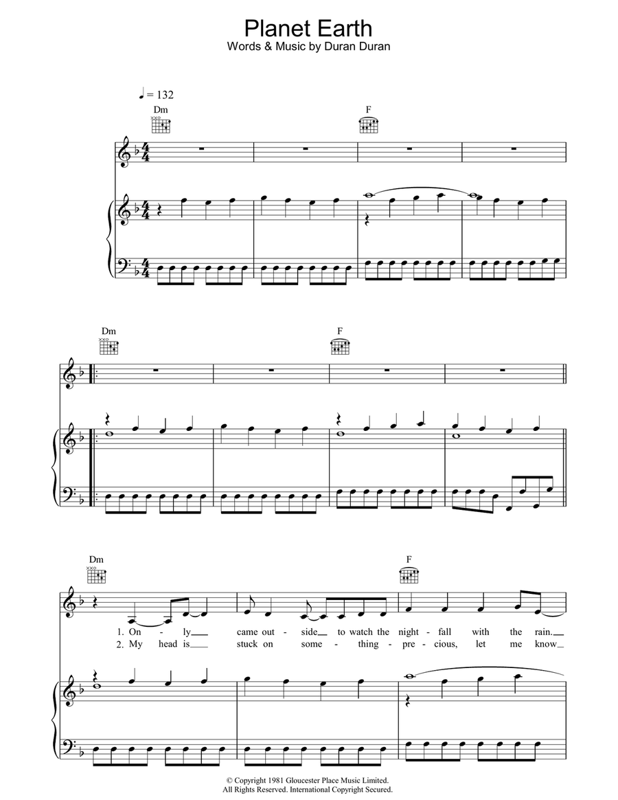 Planet Earth Planet Earth Piano, Vocal, Guitar scores gallery preview page 1