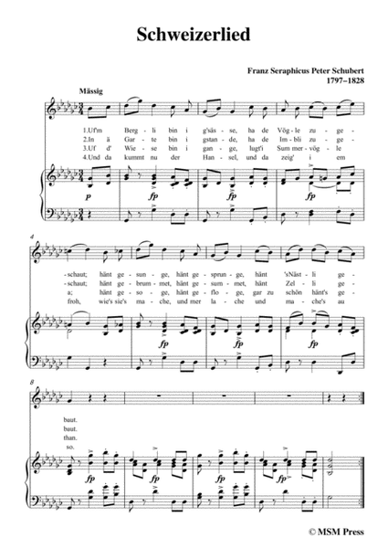 Schubert-Schweizerlied,in G flat Major,for Voice&Piano image number null