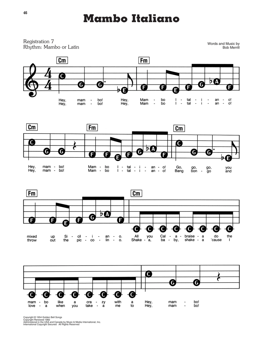 Mambo Italiano Electronic Keyboard scores gallery preview page 1