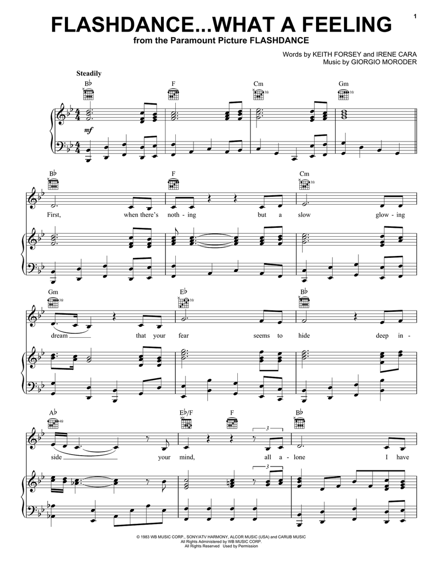 Flashdance...What A Feeling Piano, Vocal, Guitar scores gallery preview page 1