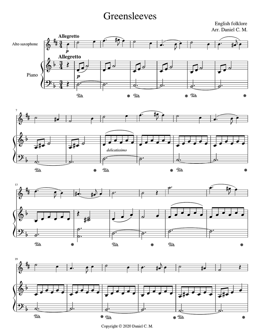 Greensleeves for alto saxophone and piano Greensleeves for alto saxophone and piano Alto Saxophone scores gallery preview page 2