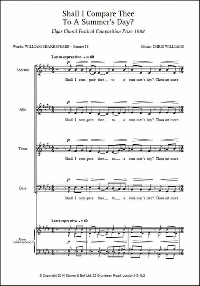 Shall I compare thee to a summer's day (SATB)
