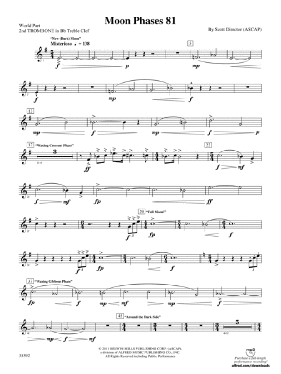 Moon Phases 81: (World Part) 2nd B-flat Trombone T.C. Concert Band scores gallery preview page 1