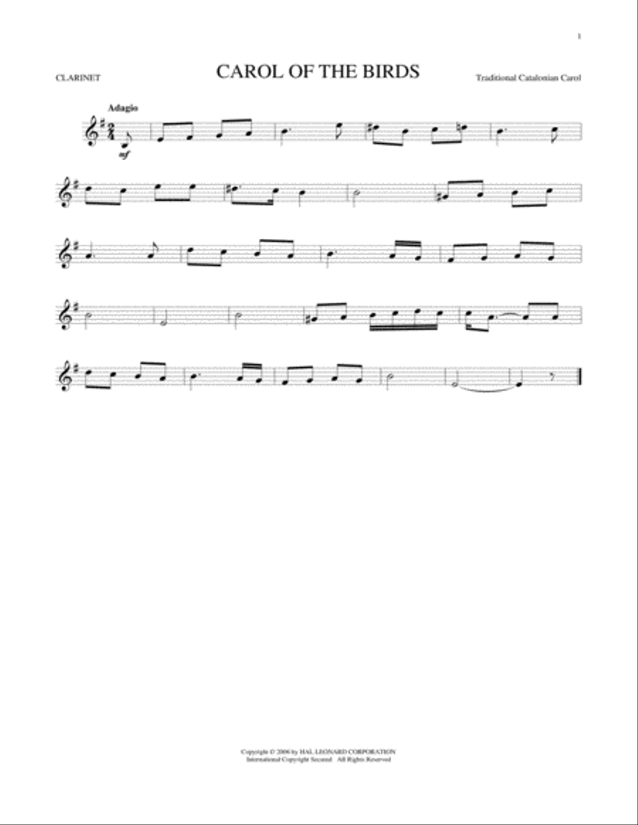 Carol Of The Birds Carol Of The Birds Clarinet Solo scores gallery preview page 1