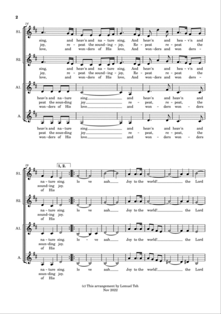 Joy To The World Joy To The World SSAA scores gallery preview page 2