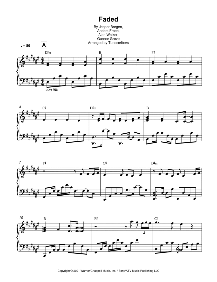 Faded Piano Solo scores gallery preview page 1