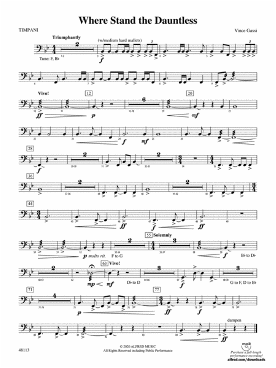 Where the Dauntless Stand: Timpani Concert Band scores gallery preview page 1