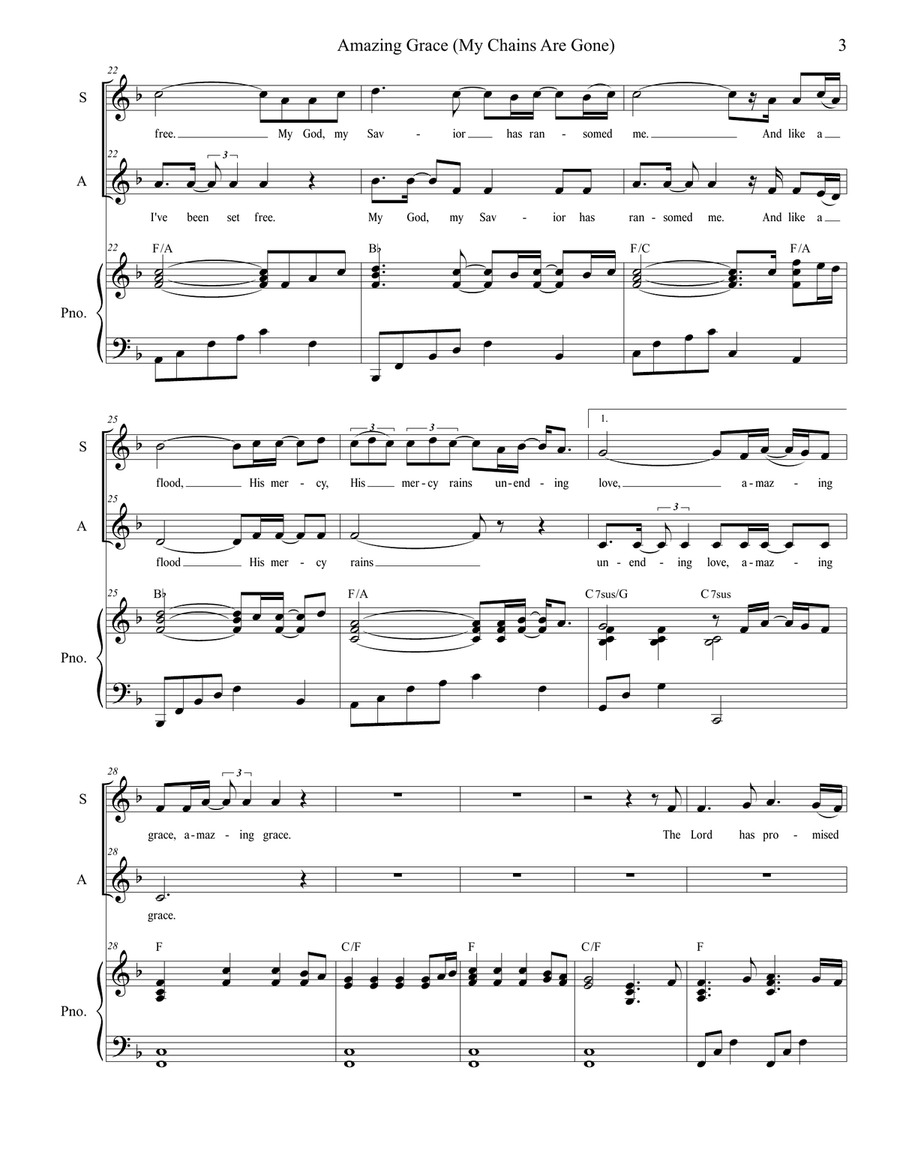 Amazing Grace (my Chains Are Gone) Vocal Duet scores gallery preview page 3