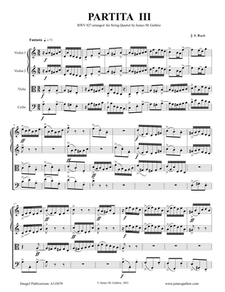 Book cover for BACH: Partita No. 3 BWV 827 for String Quartet