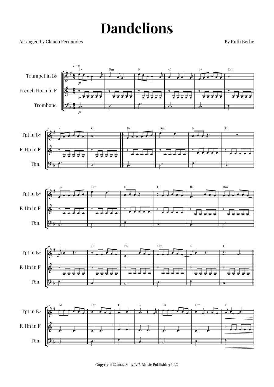 Dandelions Brass Ensemble scores gallery preview page 1