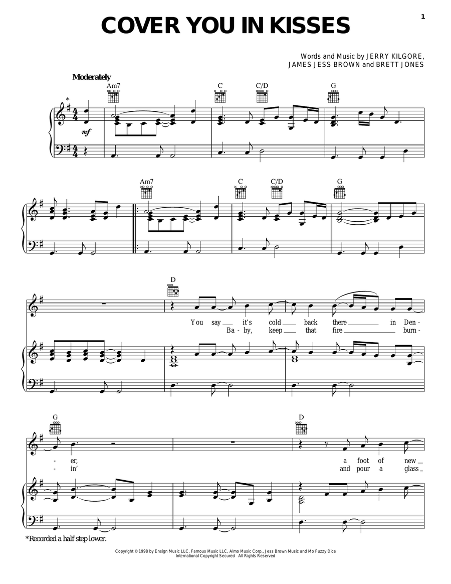 Cover You In Kisses Piano, Vocal, Guitar scores gallery preview page 1