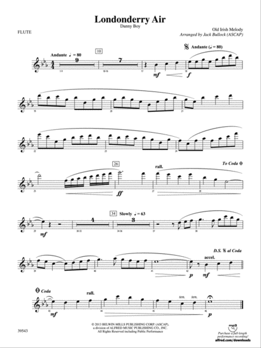 Londonderry Air: Flute Londonderry Air: Flute Concert Band scores gallery preview page 1