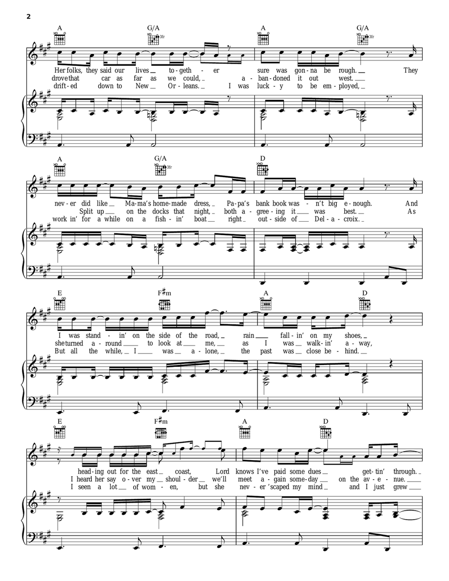 Tangled Up In Blue Piano, Vocal, Guitar scores gallery preview page 2