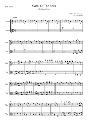 Carol Of The Bells (Christmas Song) for Violin & Viola Duo (D Minor)
