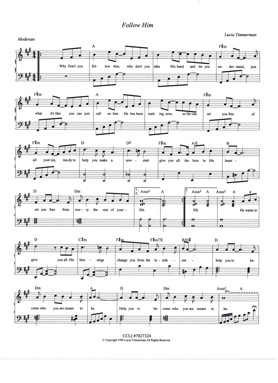 Follow Him Piano Solo scores gallery preview page 1