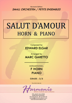Book cover for Salut d'Amour - LiebesGruss - EDWARD ELGAR - FRENCH HORN and PIANO - Arrangement by Marc GARETTO
