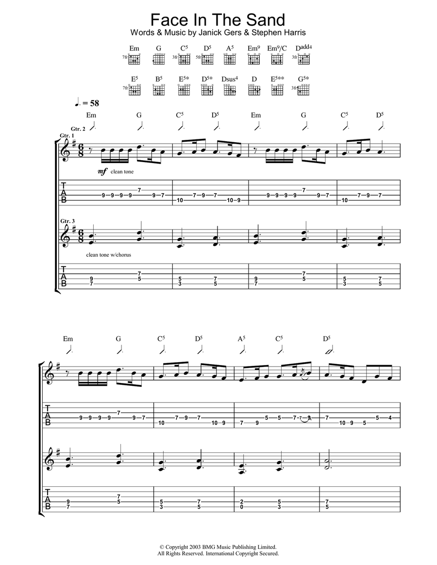 Face In The Sand Face In The Sand Guitar Tablature scores gallery preview page 1