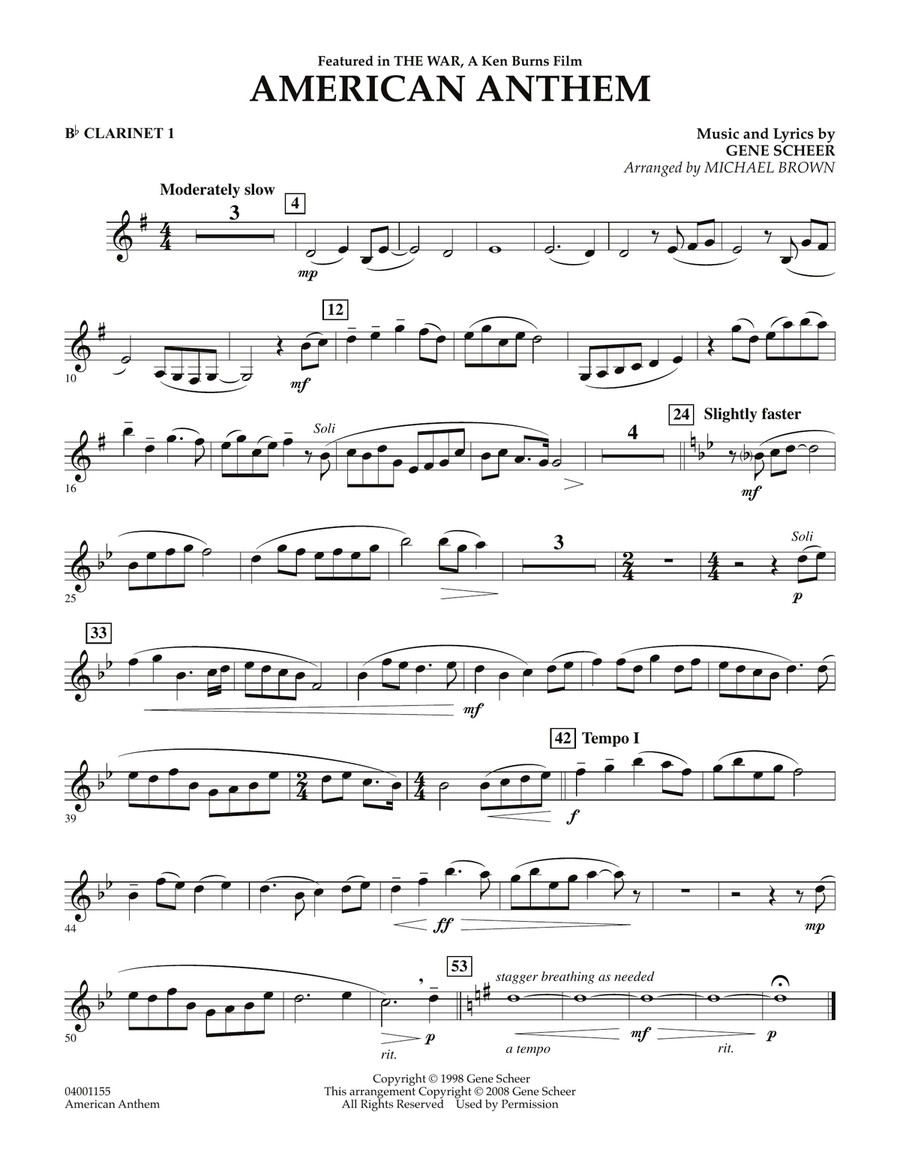 American Anthem (from The War) - Bb Clarinet 1 Concert Band scores gallery preview page 1