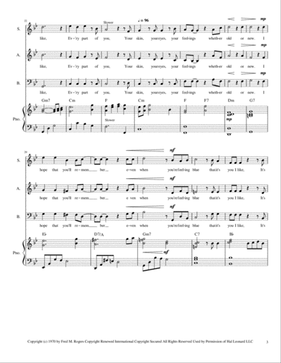 It's You I Like from MISTER ROGERS' NEIGHBORHOOD 3-Part scores gallery preview page 4