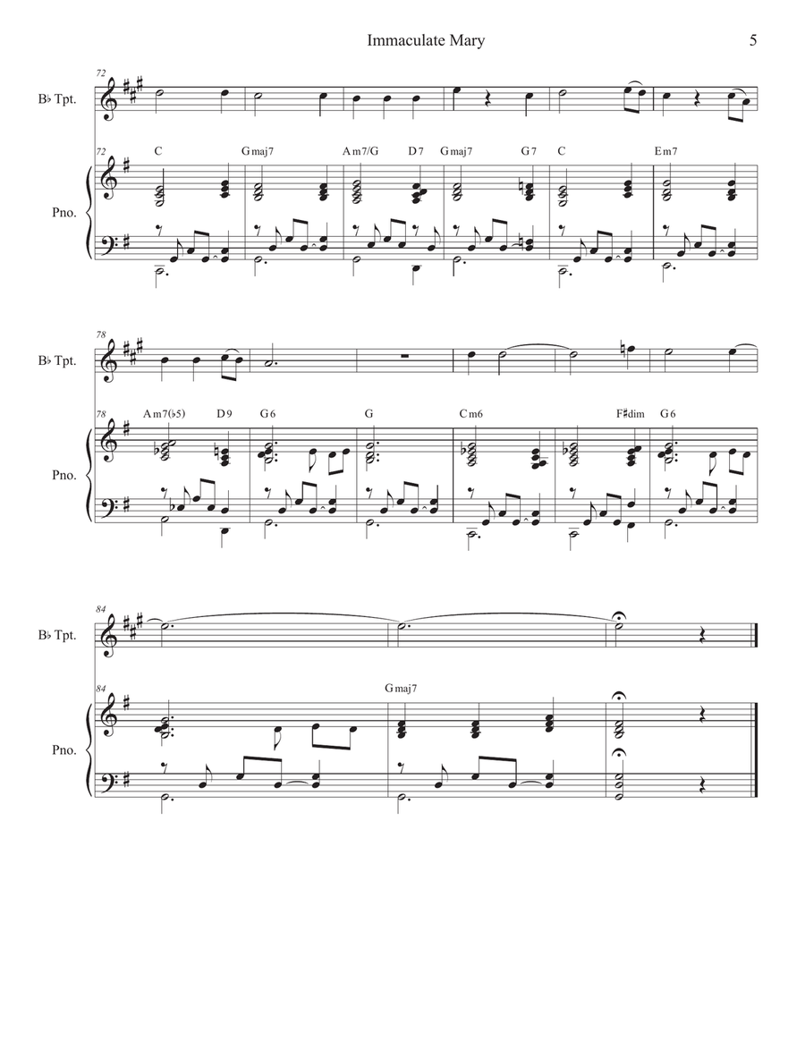 Immaculate Mary (Bb-Trumpet solo and Piano) B-Flat Trumpet scores gallery preview page 5
