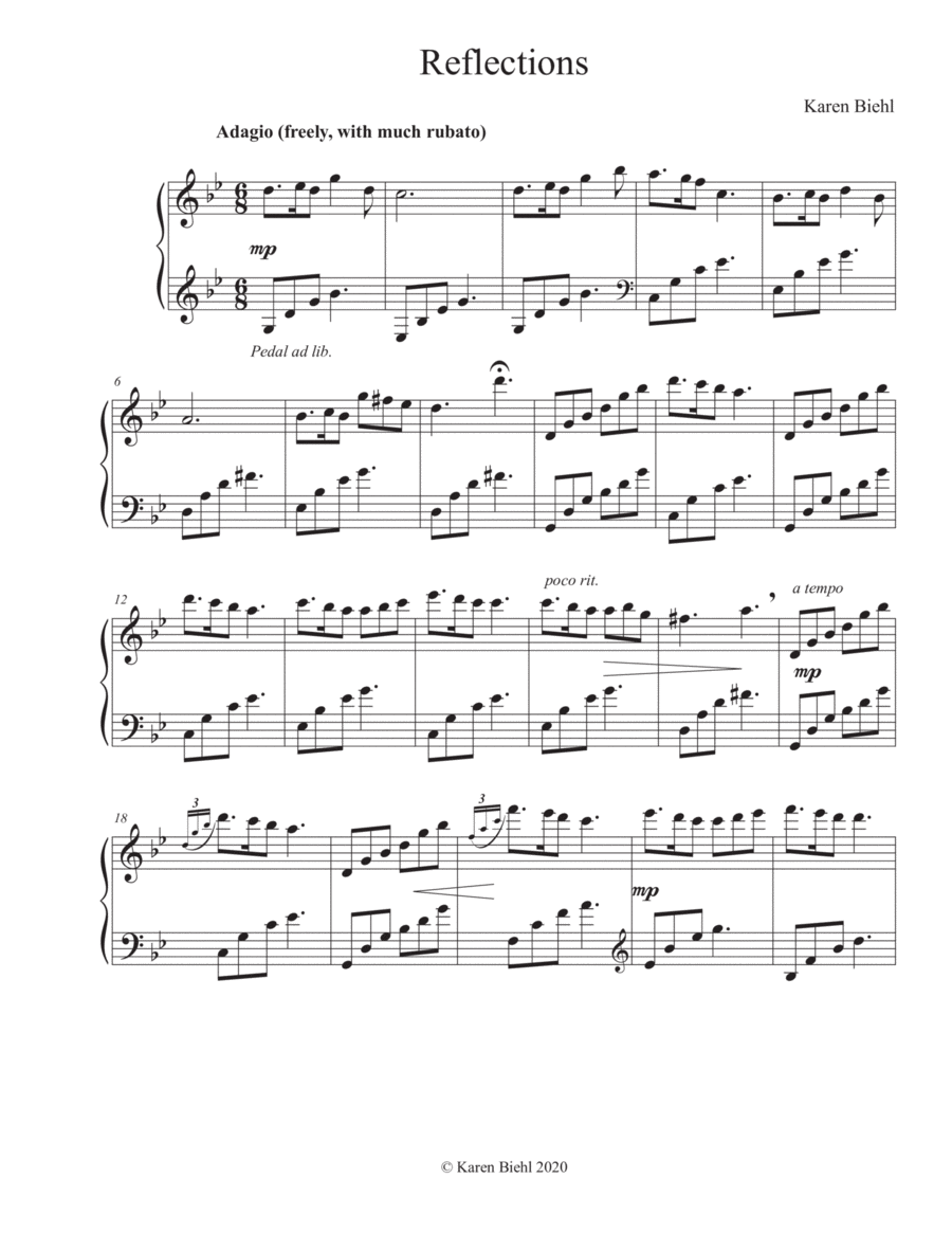 Reflections (Solo Piano) Reflections (Solo Piano) Piano Solo scores gallery preview page 1