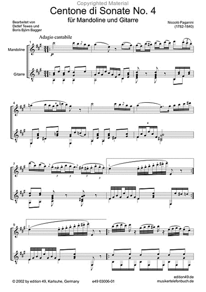 Sonate Nr. 4 by Nicolo Paganini Violin - Sheet Music
