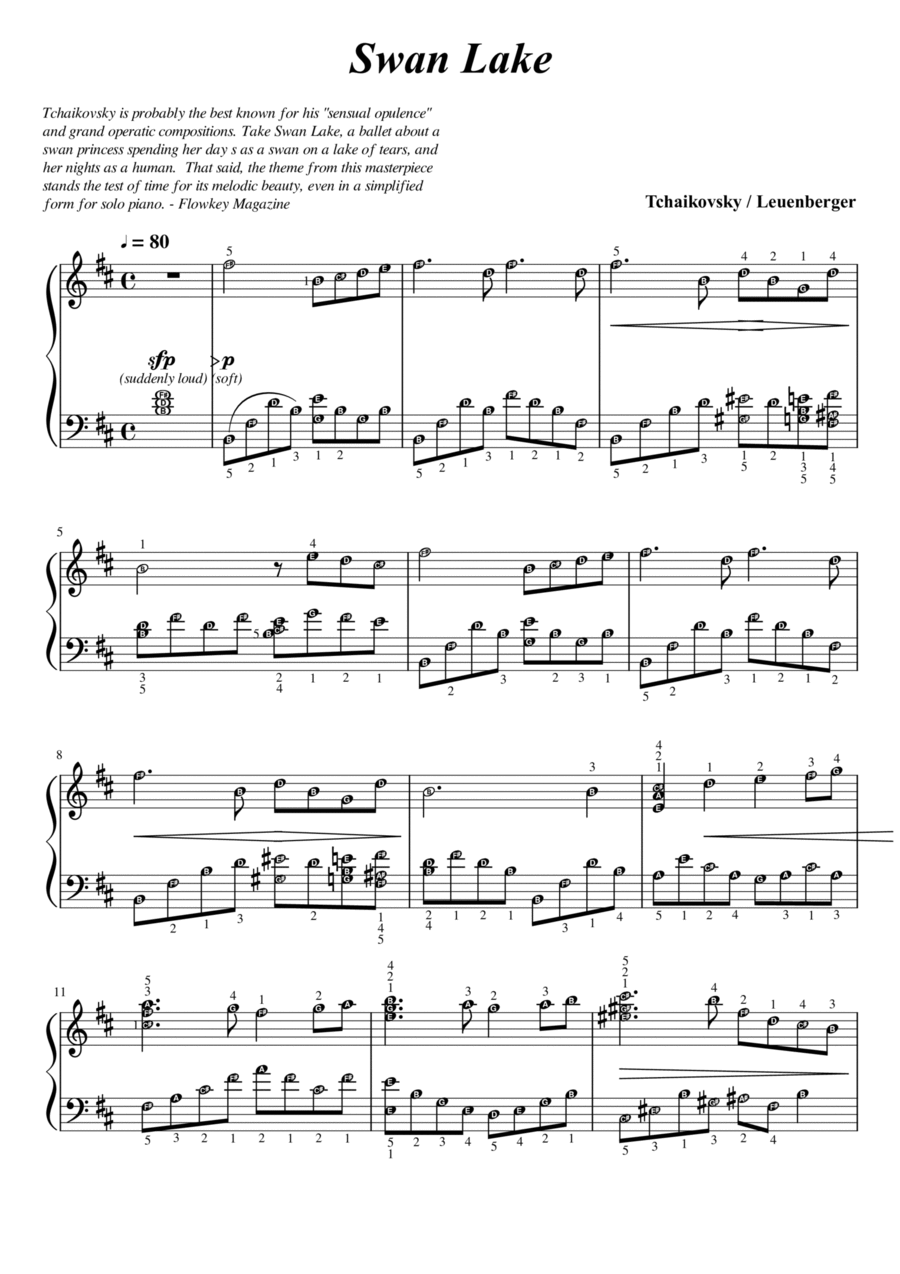 Swan Lake (Tchaikovsky) | Piano Solo Grade 5 Intermediate with note names and meaning of terms Piano Solo scores gallery preview page 1