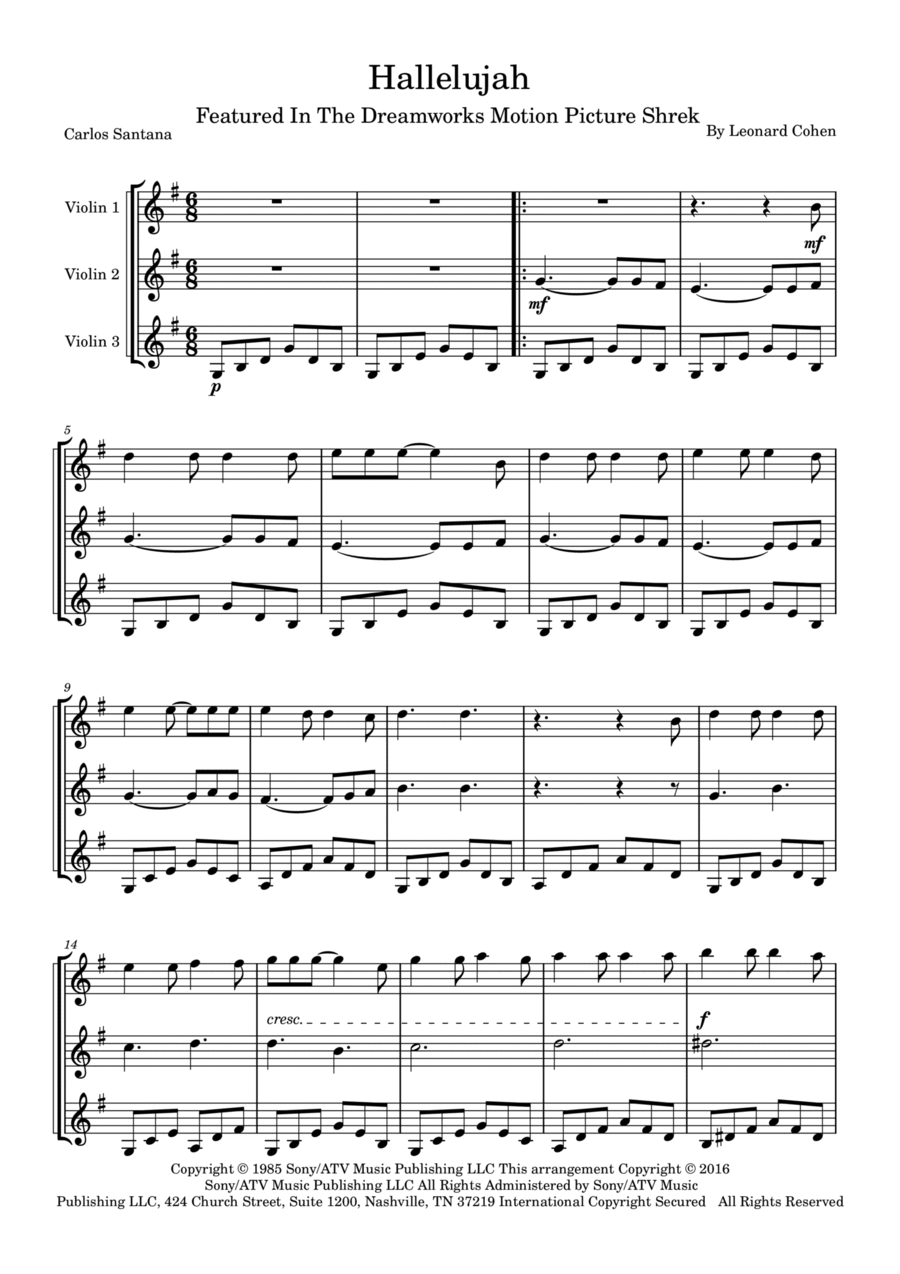 Hallelujah Hallelujah String Trio scores gallery preview page 1