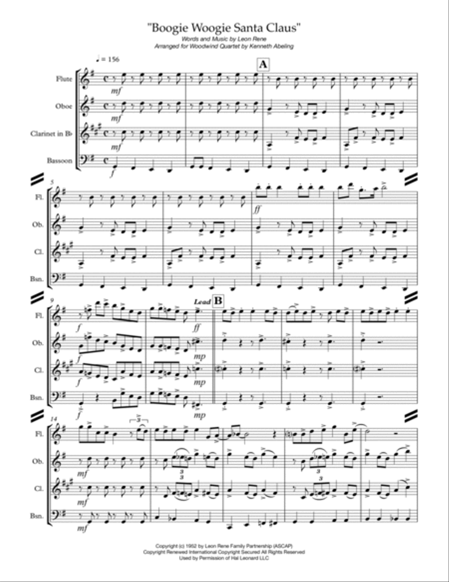 Boogie Woogie Santa Claus Woodwind Quartet scores gallery preview page 2