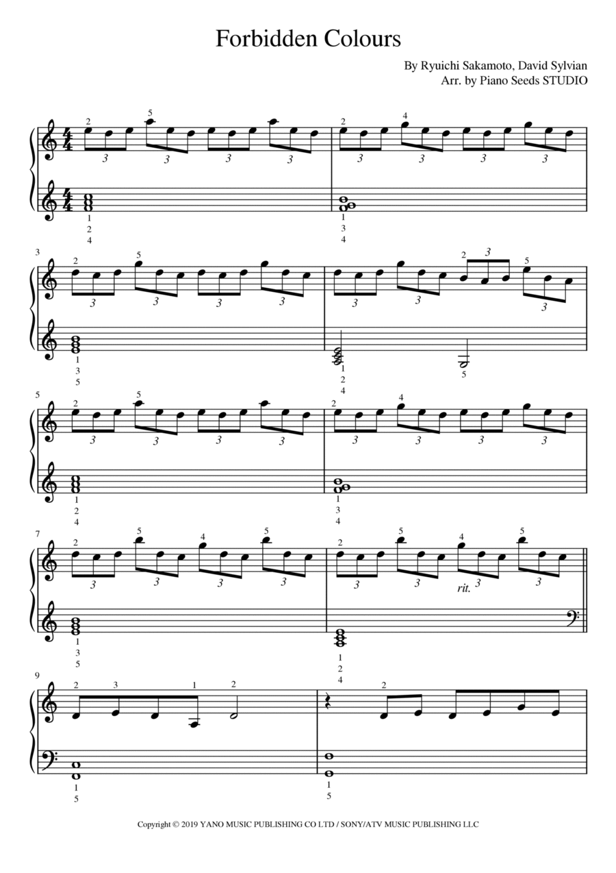 Forbidden Colours Easy Piano scores gallery preview page 1