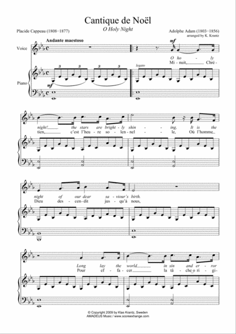 O Holy Night / Cantique de noël for voice and easy piano (Eb Major) Piano, Vocal, Guitar scores gallery preview page 2