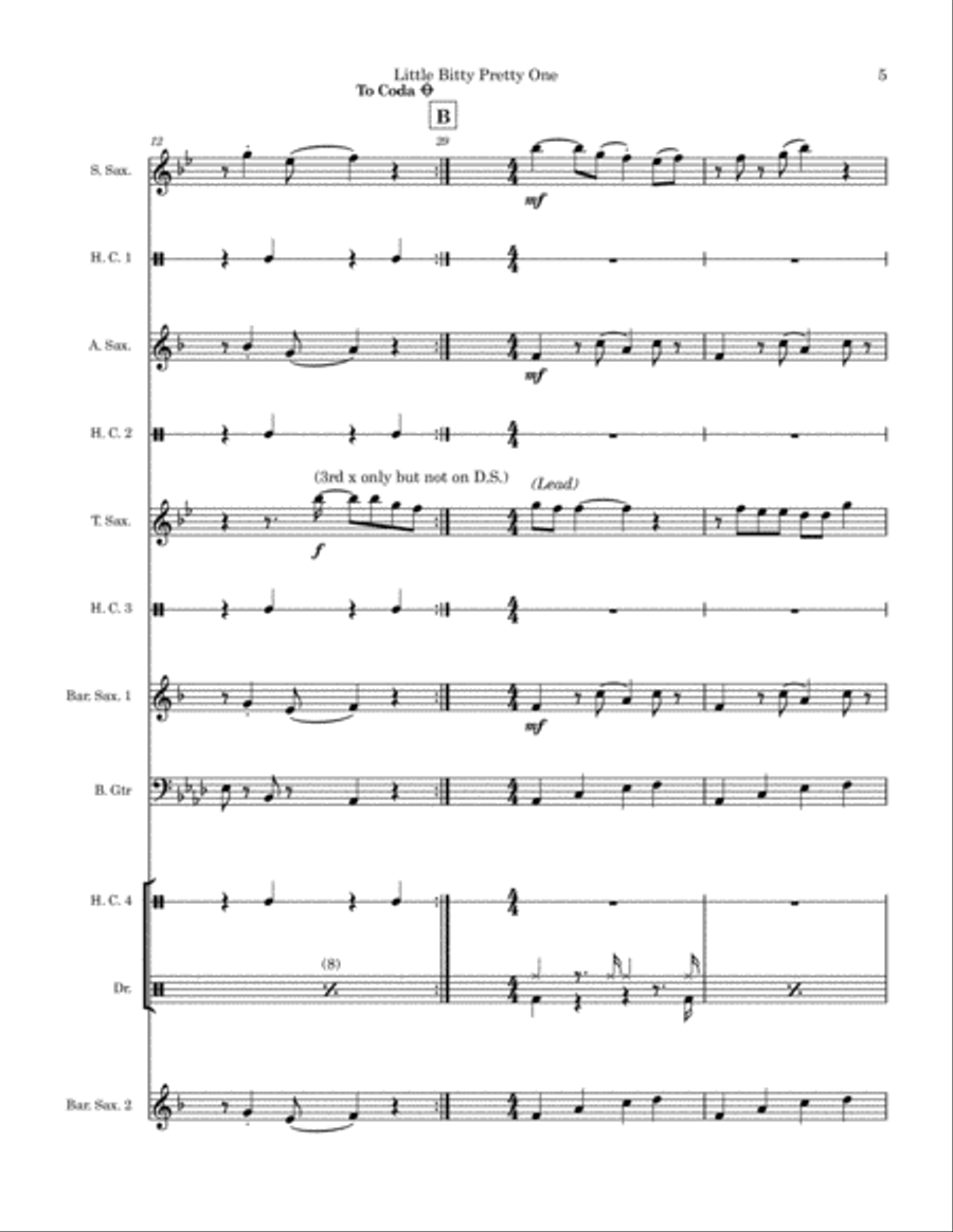 Little Bitty Pretty One Saxophone Quartet scores gallery preview page 5