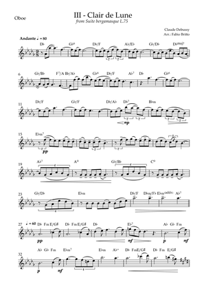 Book cover for Clair de Lune (C. Debussy) for Oboe Solo with Chords (Db Major)