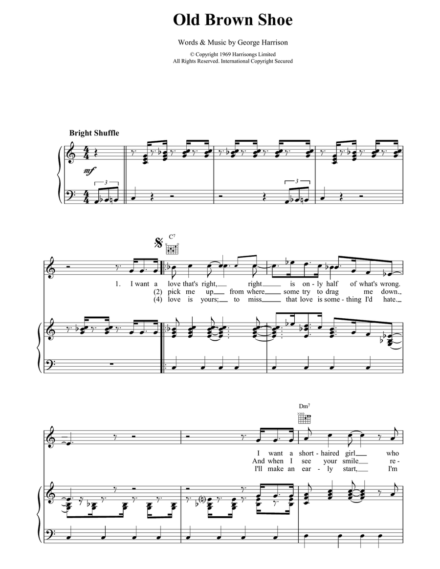 Old Brown Shoe Piano, Vocal, Guitar scores gallery preview page 1