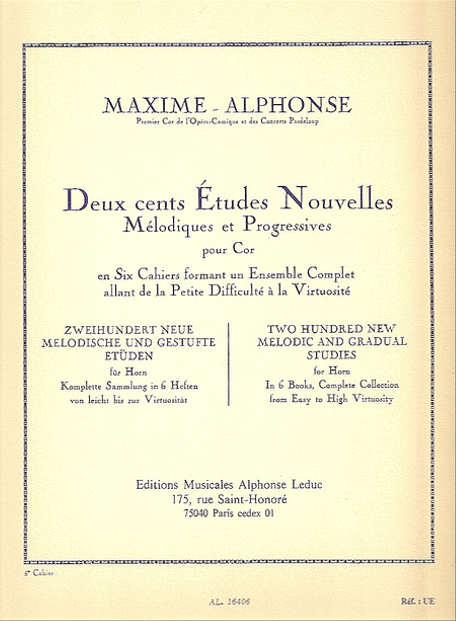 Deux cents Études Nouvelles Mélodiques et Progressives Pour Cor – Cahier 5: Vingt Etudes Tres Diffi Horn scores gallery preview page 1