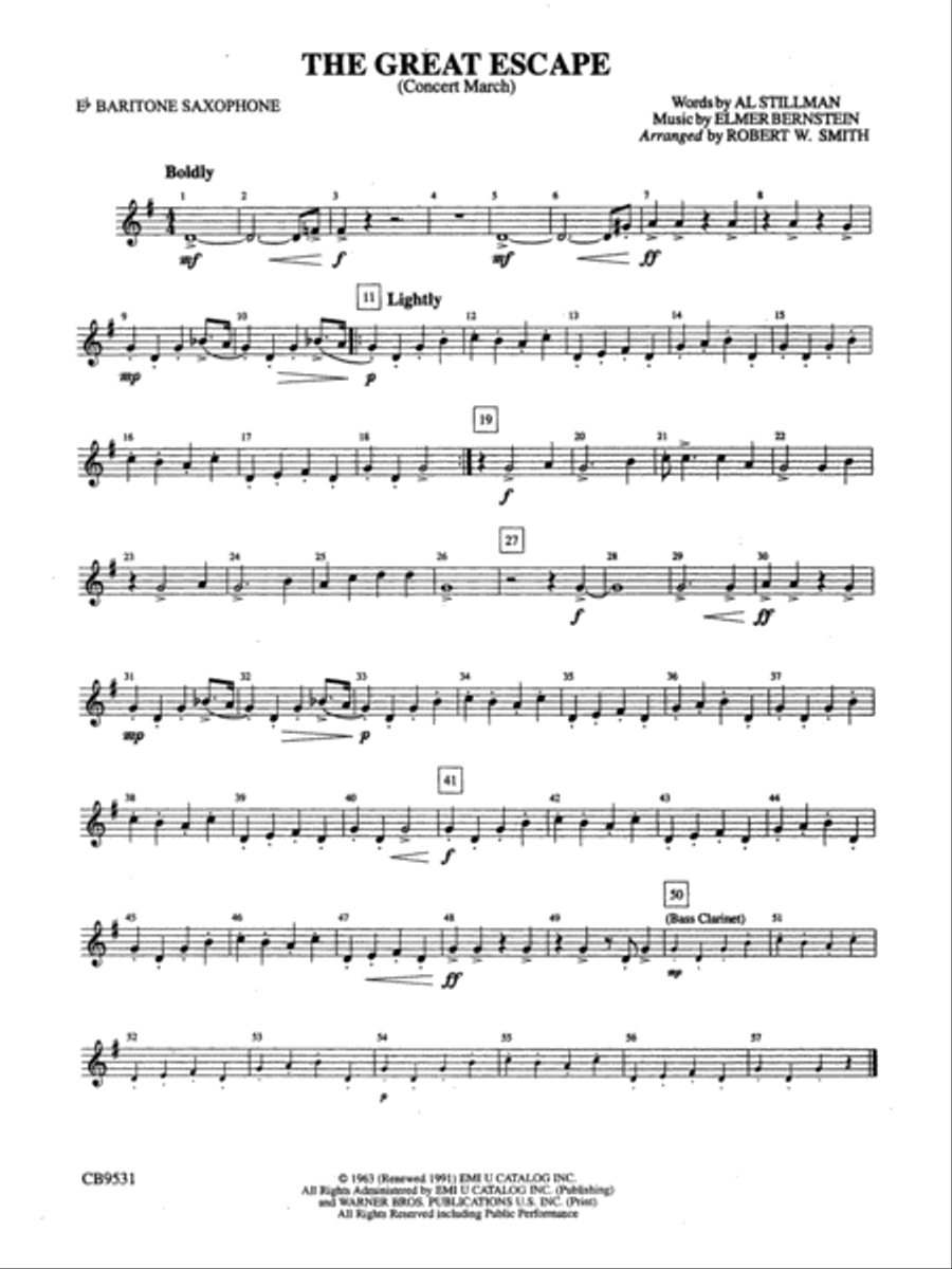 The Great Escape March: E-flat Baritone Saxophone Concert Band scores gallery preview page 1