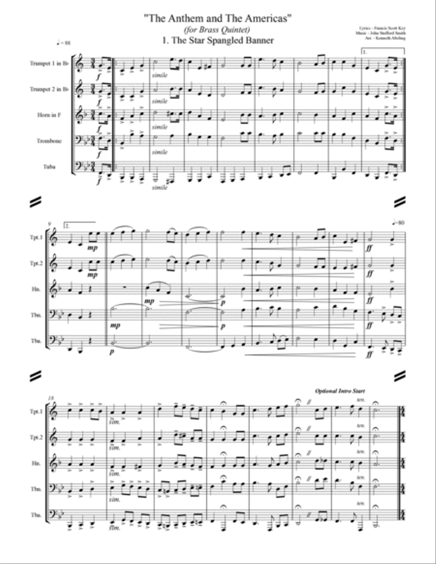 The U.S. National Anthem and The Americas (for Brass Quintet) Brass Quintet scores gallery preview page 2