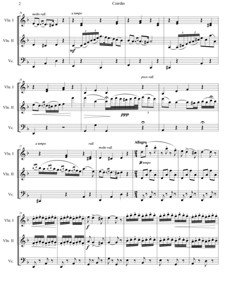 Vittorio Monti - Czardas arr. for 2 violins and cello (score and parts)