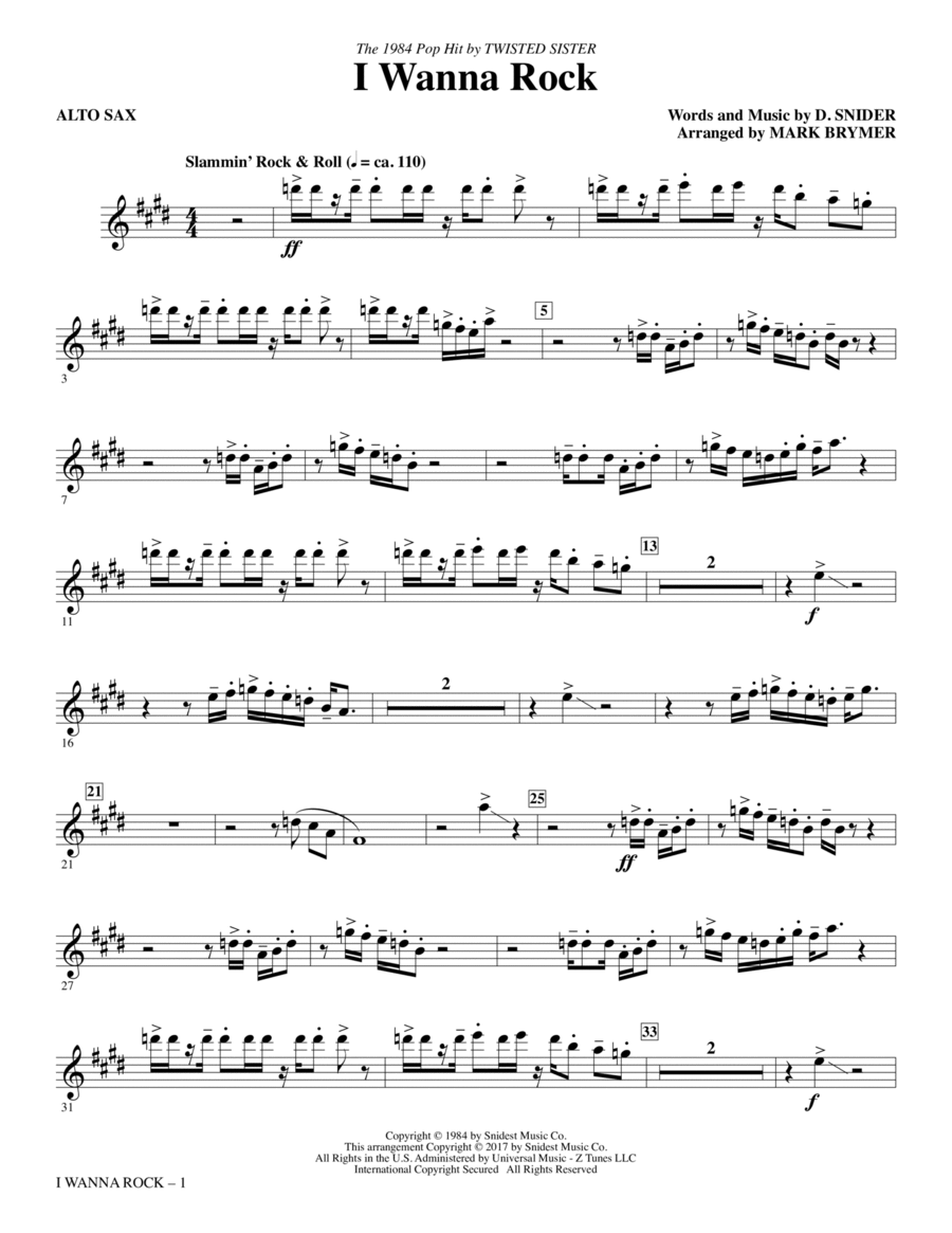 I Wanna Rock - Alto Sax I Wanna Rock - Alto Sax Choir scores gallery preview page 1