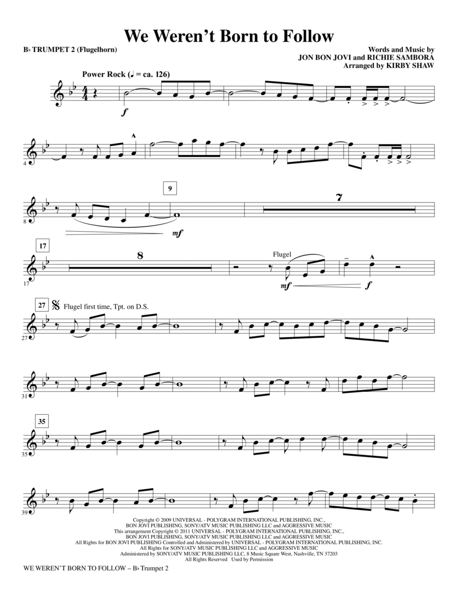 We Weren't Born To Follow - Bb Trumpet 2 (Flugelhorn) Choir scores gallery preview page 1