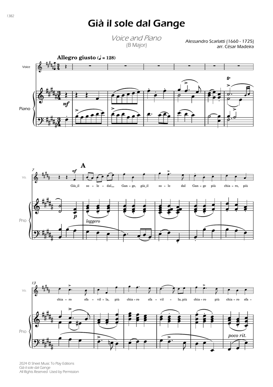 Scarlatti - Già il sole dal Gange - Voice and Piano - B Major Piano, Vocal scores gallery preview page 3